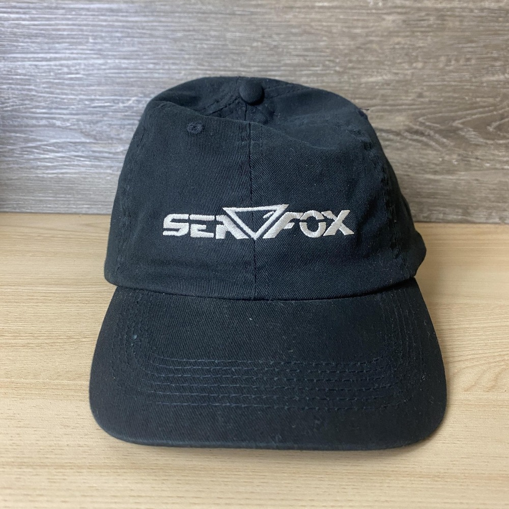 Sea Fox Hat Cap Strap Back Black Embroidered Mens One Size Fishing Boat Logo